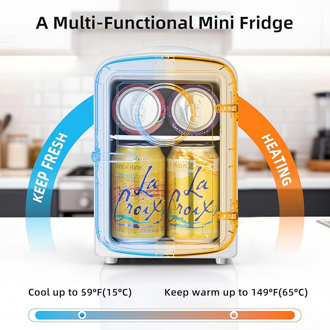 Antarctic Star Mini Fridge, 4L Capacity/6 Cans Portable Cooler and Warmer Compact Refrigerator, for Bedroom,Car,Office and Dorm, Small Cooler and Warmer for Cosmetics, Beverage and Food, White