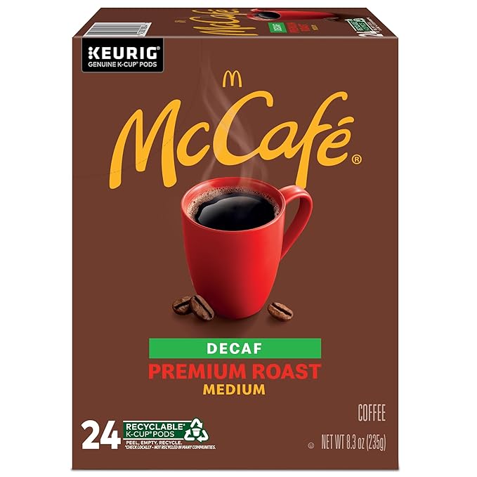 McCafe Premium Roast Decaf Coffee, Single Serve Keurig K-Cup Pods, Decaffeinated, 96 Count (4 Packs of 24)