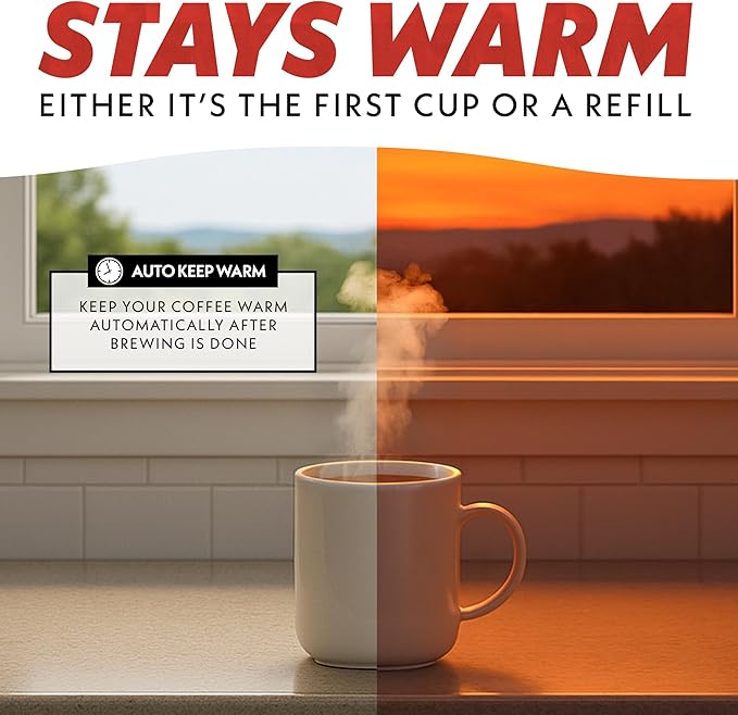Gourmia 12 Cup One-Touch Coffee Maker – Pause and Serve with Automatic Keep Warm, Easy View Water Window, Compact Design, Stainless Steel Accents, Black