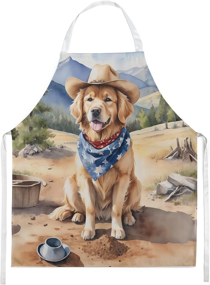 Caroline's Treasures Golden Retriever Cowboy Welcome Apron Cooking Kitchen Server Baking Crafts Gardening for Adult Women Men, Unisex, Large, Multicolor