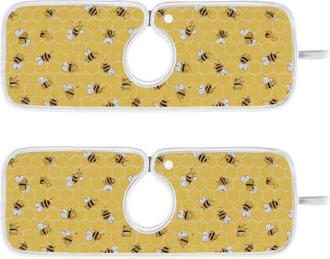 Kitchen Faucet Absorbent Mat,Bees Honey Honeycombs Water Splash Guard for Sink, Faucet Drip Catcher Thicken Sponge Microfiber Faucet Water Catcher Mat Sink Absorbent Mat for Kitchen 30x5in 2 Pack