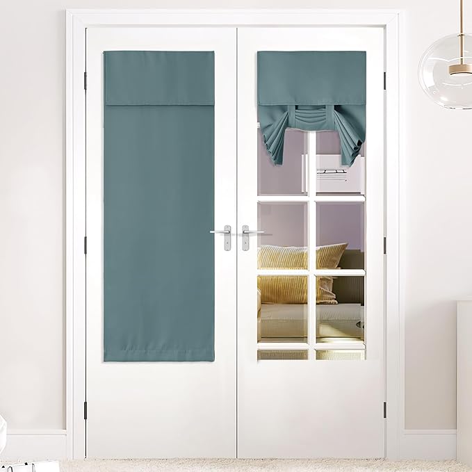NICETOWN French Door Curtains Blackout Shade for Window Thermal Insulated Privacy Sidelight Curtains for Front Door 26 X 64 Inch Room Darkening, 1 Panel, Greyish Green