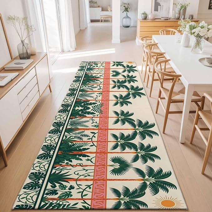 Runner Rug for Bedroom Hallway, Vintage Sage Green Tall Palm Trees Kitchen Runner Rugs Area Rug 2x6ft, Summer Tropical Plants Washable Soft Floor Carpet for Entryway Stair