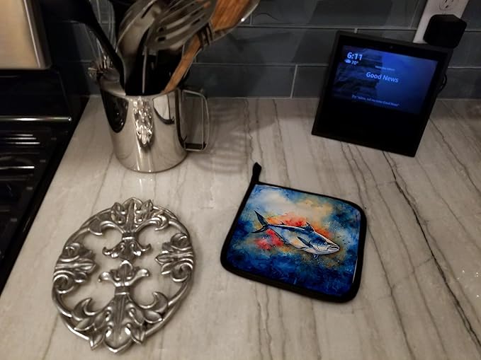 Caroline's Treasures Bluefin Tuna Pair of Pot Holders Kitchen Heat Resistant Pot Holders Sets Oven Hot Pads for Cooking Baking BBQ, 7 1/2 x 7 1/2