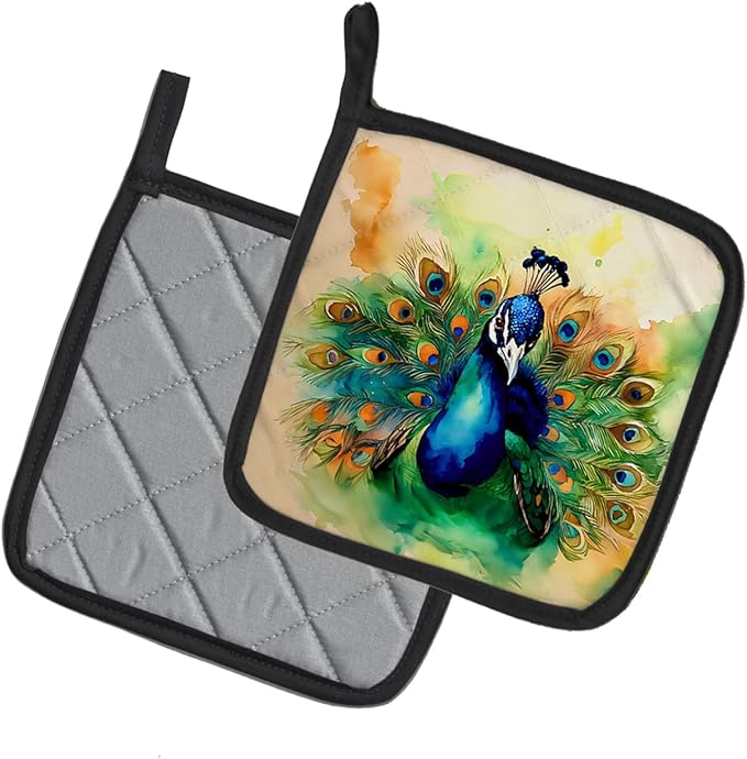 Caroline's Treasures Peacock Pair of Pot Holders Kitchen Heat Resistant Pot Holders Sets Oven Hot Pads for Cooking Baking BBQ, 7 1/2 x 7 1/2