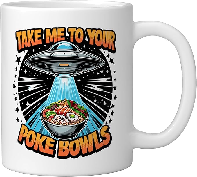 Take Me to Your Poke Bowls Hawaiian Food Funny Poke Bowl Ceramic Mug, White