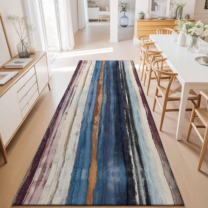 Runner Rug for Bedroom Hallway, Modern Gradient Striped Art Kitchen Runner Rugs Area Rug 2x6ft, Retro Abstract Rustic Texture Washable Soft Floor Carpet for Entryway Stair