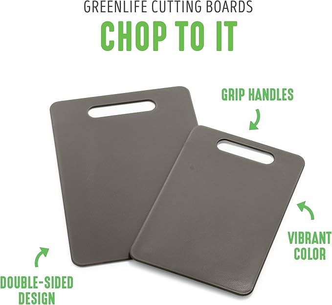 GreenLife Cutting Board Set 8x12" & 10x14", Extra Durable, Meal Prep, Non-Slip, Grip Handles, Crack Resistant, Dishwasher Safe, Reversible, Versatile Kitchen Essentials, Gray