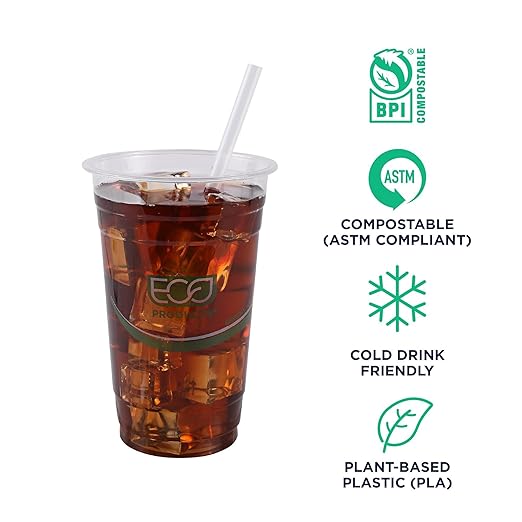 Eco-Products Compostable Paper Wrapped Plastic Straws, 7.75" Long, 8mm Diameter, Box of 300, Clear Disposable Plant Based PLA Plastic, Standard Sized Drinking Straws, ASTM Compliant, BPI-Certified