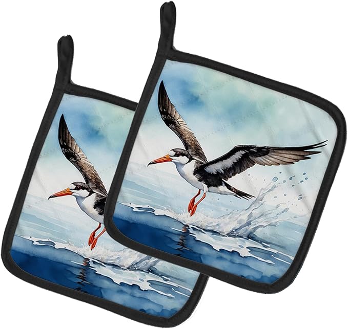 Caroline's Treasures Black Skimmer Pair of Pot Holders Kitchen Heat Resistant Pot Holders Sets Oven Hot Pads for Cooking Baking BBQ, 7 1/2 x 7 1/2