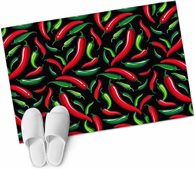 Area Rug 2x3ft, Spicy Chili Pepper Pattern Washable Rugs for Living Room Bedroom, Red Green Peppers on Black Soft Non-Slip Area Rugs Rectangle Floor Carpet for Dining Room