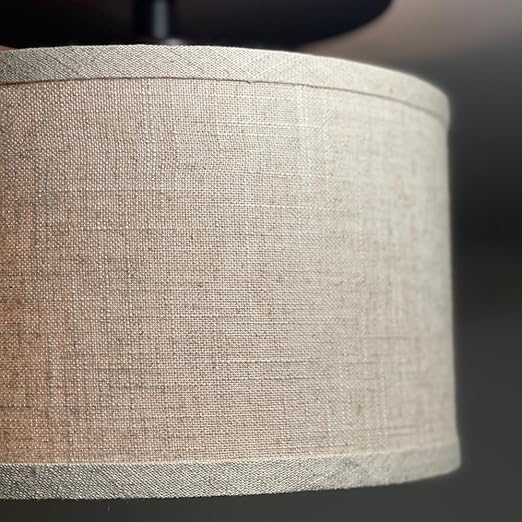 Instant Flush Mount Recessed Can Conversion Kit – Brushed Bronze with Natural Linen Drum Shade – Converts 6" Recessed Cans into Decorative Fixtures – Worth Home Products