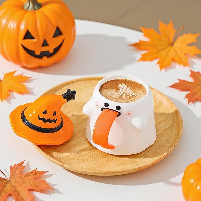Cute Coffee Mugs | Halloween Water Cup White Ceramic | Tea Drinkware Drink Container for Restaurant Farmhouse Home Apartment Kitchen Hotel