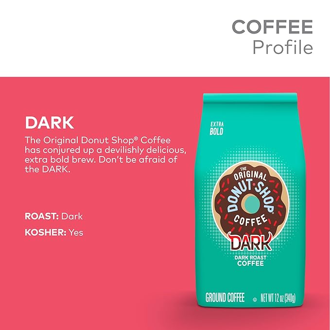 The Original Donut Shop Coffee, Dark, Dark Roast, Ground Coffee, 12 oz Bag (Pack of 2)