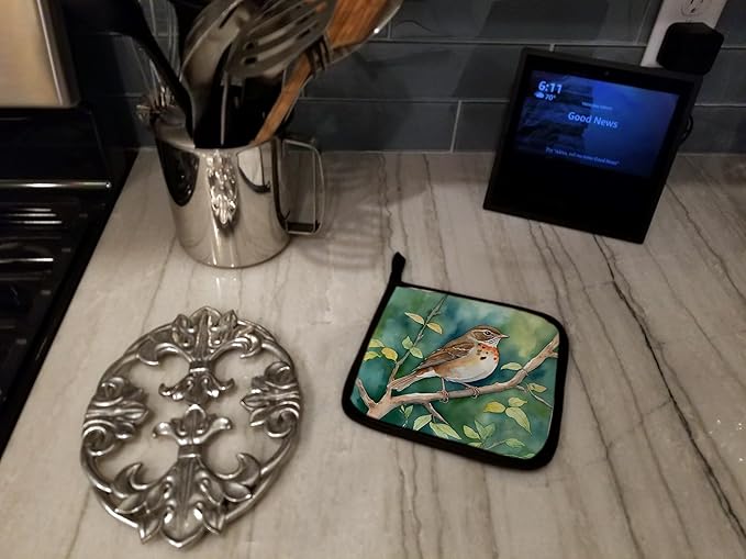 Caroline's Treasures Vermont Hermit Thrush Pair of Pot Holders Kitchen Heat Resistant Pot Holders Sets Oven Hot Pads for Cooking Baking BBQ, 7 1/2 x 7 1/2
