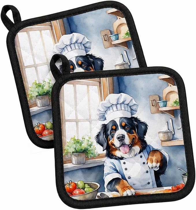 Caroline's Treasures Bernese Mountain Dog The Chef Pair of Pot Holders Kitchen Heat Resistant Pot Holders Sets Oven Hot Pads for Cooking Baking BBQ, 7 1/2 x 7 1/2