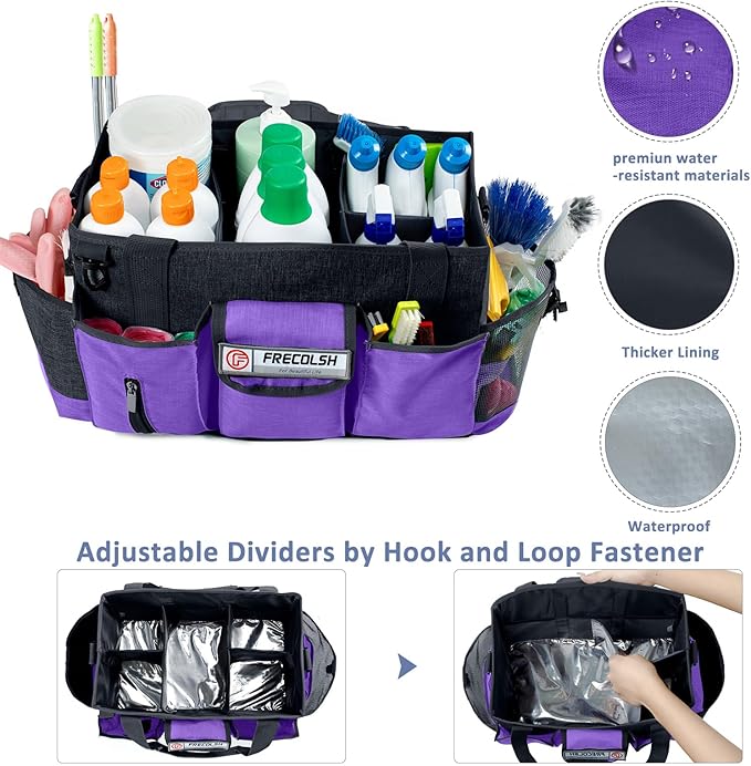 Large Cleaning Caddy for Cleaning Suppliers Organizer,15" Storage Organizer for House Clean Essential, Wearable Cleaing Bag, Storage Caddy for Housekeeping