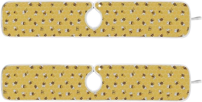 Kitchen Faucet Absorbent Mat,Bees Honey Honeycombs Water Splash Guard for Sink, Faucet Drip Catcher Thicken Sponge Microfiber Faucet Water Catcher Mat Sink Absorbent Mat for Kitchen 14x5in 2 Pack
