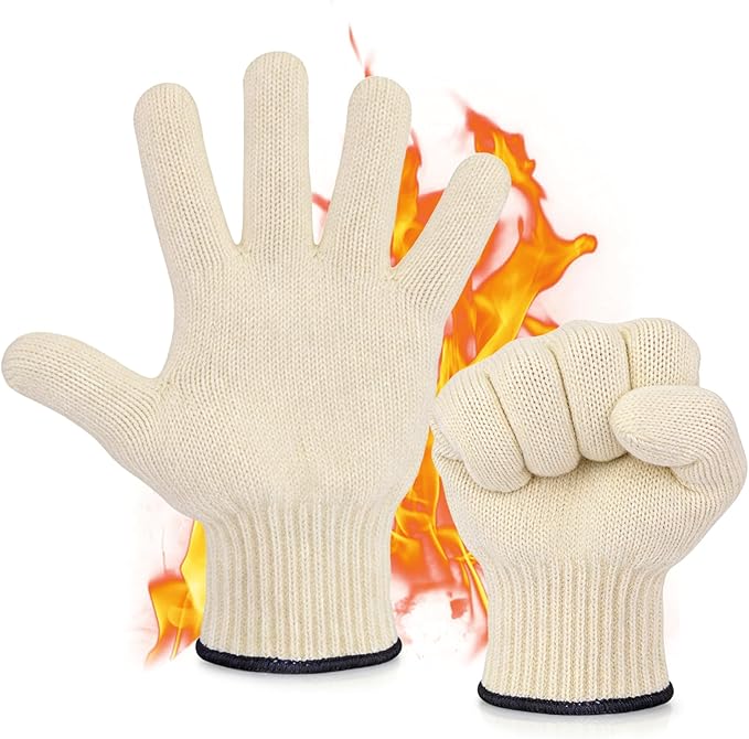 Double Layer Aramid Oven Gloves for Cooking, Baking & Grilling - 932°F Heat Resistant Flame Retardant Oven Mitts Gloves with Fingers for Home Chefs and Professionals