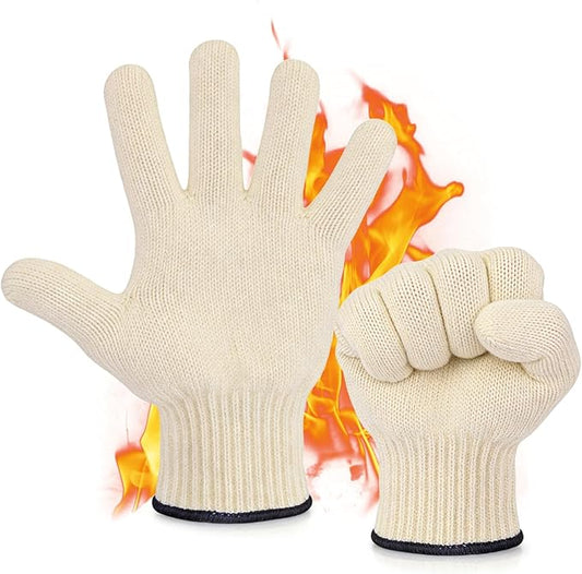 Double Layer Aramid Oven Gloves for Cooking, Baking & Grilling - 932°F Heat Resistant Flame Retardant Oven Mitts Gloves with Fingers for Home Chefs and Professionals