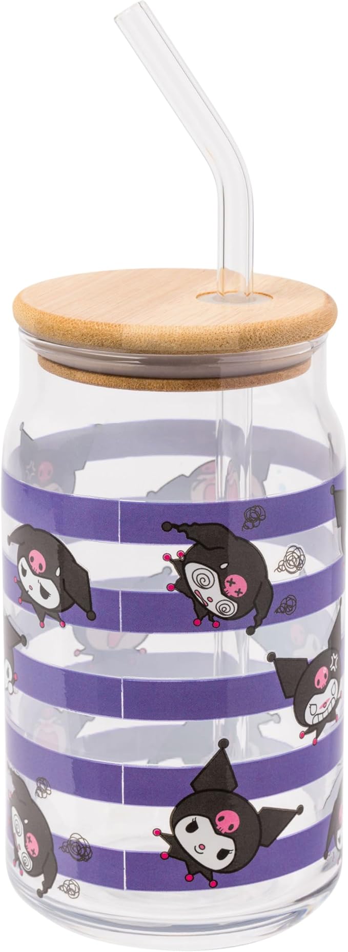 Silver Buffalo Sanrio Hello Kitty and Friends Kuromi 2 Pack Glass Jar Tumbler with Bamboo Lid and Glass Straw, 16 Ounces