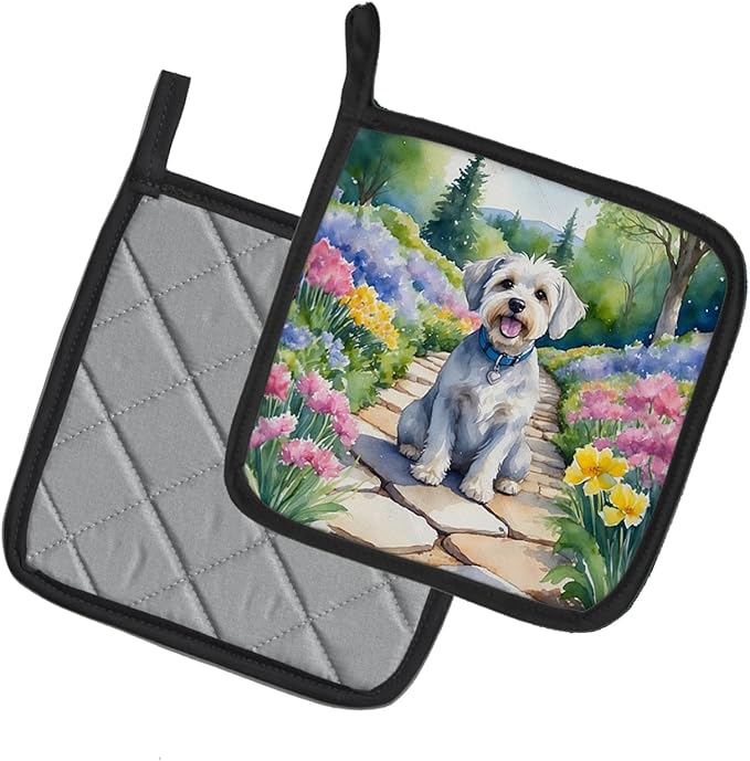 Caroline's Treasures Dandie Dinmont Terrier Spring Path Pair of Pot Holders Kitchen Heat Resistant Pot Holders Sets Oven Hot Pads for Cooking Baking BBQ, 7 1/2 x 7 1/2