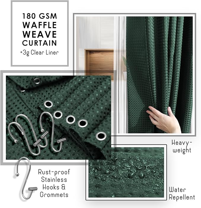 Clara Clark Bathroom Accessories Set - 27PC Bathroom Set with Adhesive Corner Shower Caddy Hanging, Bathroom Sets with Shower Curtain and Rugs, Hunter Green Shower Curtain Set with Bathroom Trash Can