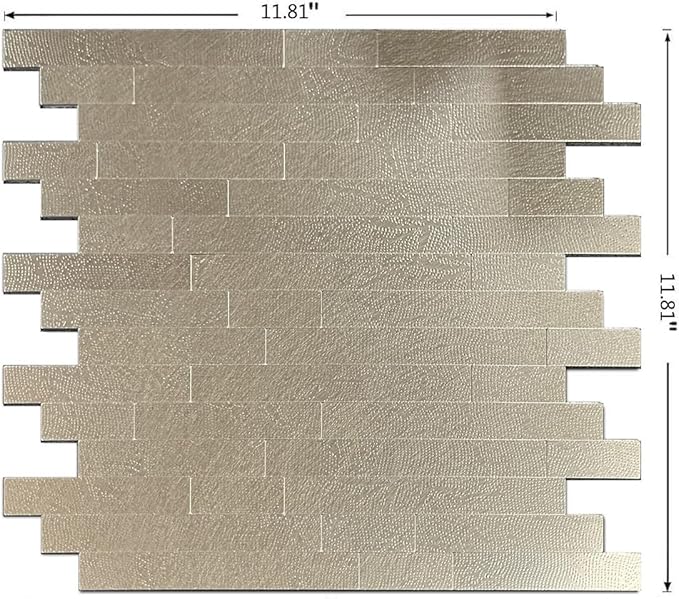 weimeisc 10 Sheets Peel and Stick Backsplash Tile for Kitchen, Self-Adhesive Mosaic Tile, Stick on Bathroom Vanities，Fireplace Décor, Laundry Table (Metal Champagne Wooden Texture)
