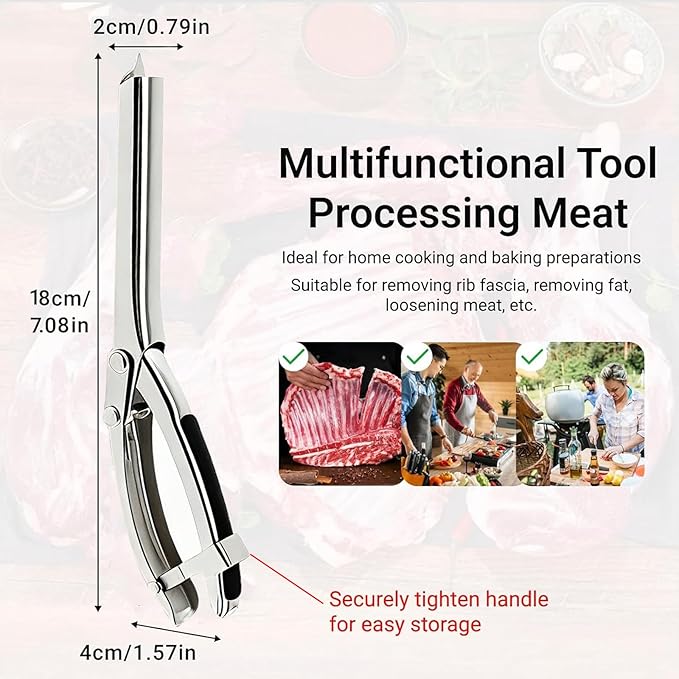 2 Packs Rib Membrane Removal Tool,Stainless Steel Rib Prep Tool Membrane Remover,BBQ Rib Skinner with Arc Clamp & Non-Slip Grip for Easy Rib Prep,Dishwasher Safe & Easy Clean Kitchen Gadgets