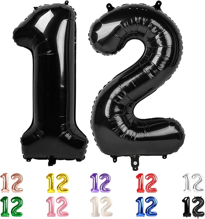 12 Balloons Number, 21 Balloons, 12th Black Party Decorations 40 In Big 21st for Girl Boys Engagement, Wedding, Celebration Party, Graduations, Photo Shoot
