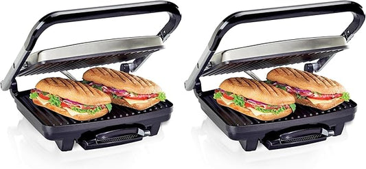 Hamilton Beach Panini Press,Sandwich Maker & Electric Indoor Grill,Upright Storage,PFAS-Free Nonstick Easy Clean Grids,Stainless Steel (25410),(Pack of 2)