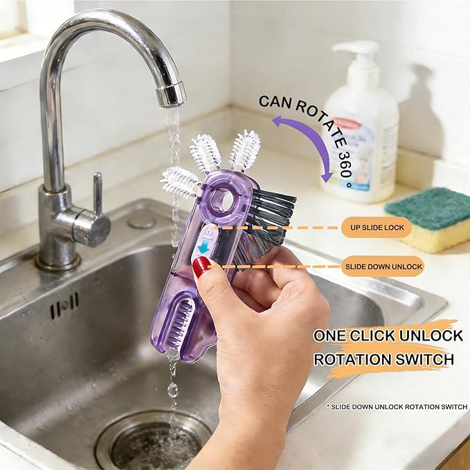 3 in 1 Cup Lid Gap Cleaning Brush Set, 3PCS Multifunctional Bottle Cleaning Brush, Cup Lid Gap Bottle Cleaner Home Kitchen Brush Tools Multicolor