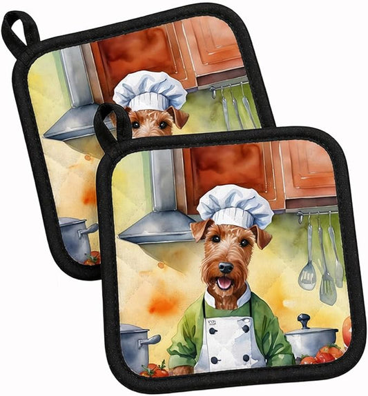 Caroline's Treasures Irish Terrier The Chef Pair of Pot Holders Kitchen Heat Resistant Pot Holders Sets Oven Hot Pads for Cooking Baking BBQ, 7 1/2 x 7 1/2