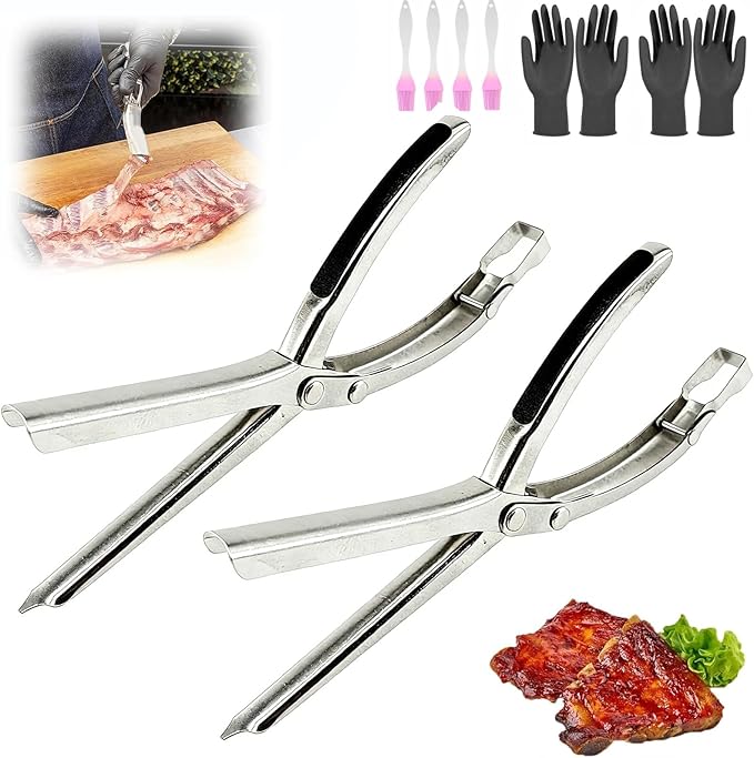 2 Packs Rib Membrane Removal Tool,Stainless Steel Rib Prep Tool Membrane Remover,BBQ Rib Skinner with Arc Clamp & Non-Slip Grip for Easy Rib Prep,Dishwasher Safe & Easy Clean Kitchen Gadgets