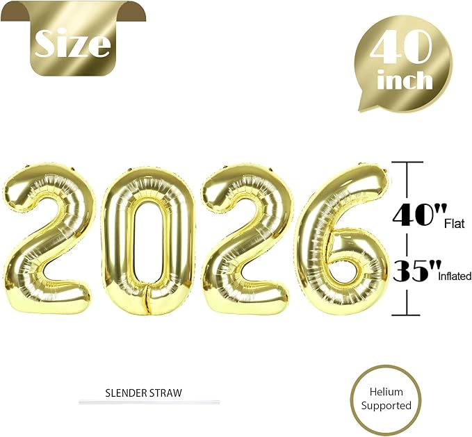 Light Gold 2026 Number Balloon, Light Gold Number Balloons 40 Inch, 2026 Balloon Birthday Decorations, 2026 Birthday Party Supplies, 2026 Graduation Party Favors, Class of 2026 Decorations