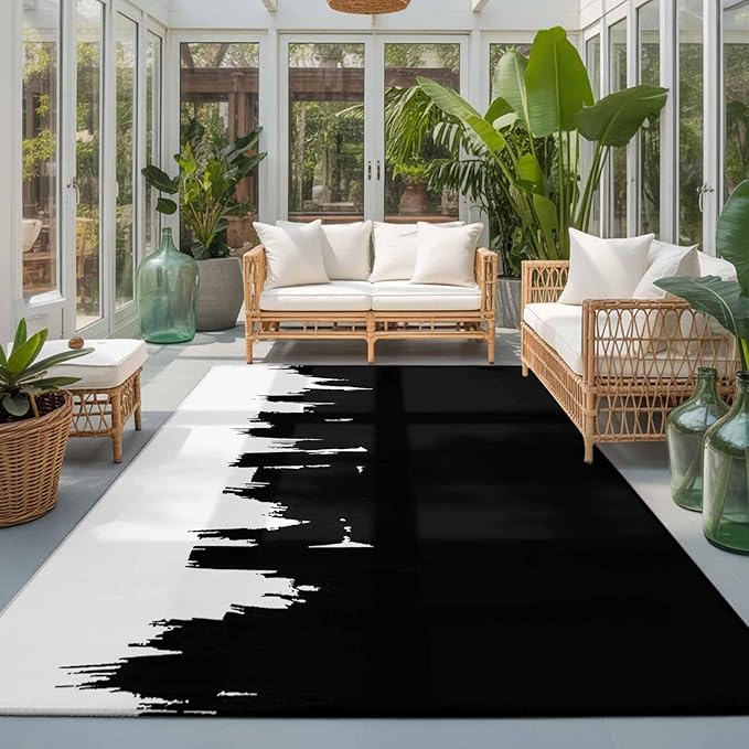 Area Rug 3x5ft, Abstract Black Graffiti Texture Washable Rugs for Living Room Bedroom, Modern Minimalist Art Soft Non-Slip Area Rugs Rectangle Floor Carpet for Dining Room
