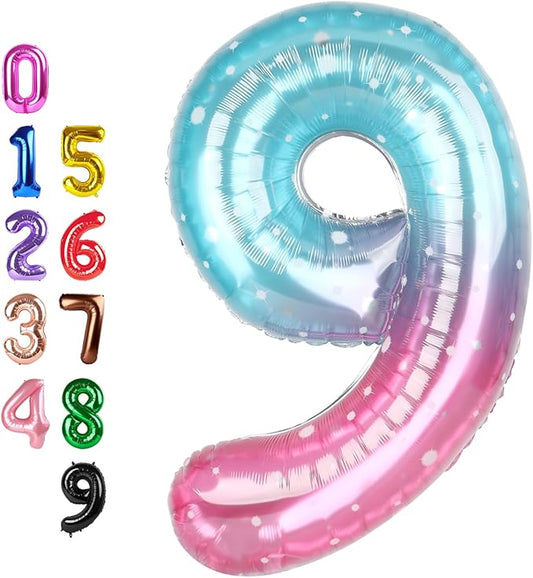 Number Balloons, Happy Birthday Decoration for 9th, Balloon Numbers 40 Inch for 9, 19, 29 Girls Boys Women Men Game Competition Party Decorations, Blue and Pink