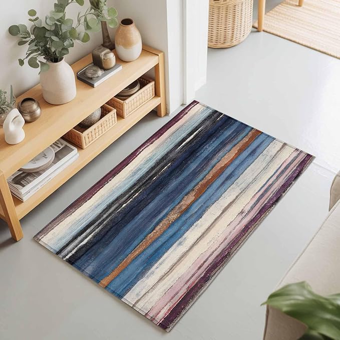 Area Rug 2x3ft, Modern Gradient Striped Art Washable Rugs for Living Room Bedroom, Retro Abstract Rustic Texture Soft Non-Slip Area Rugs Rectangle Floor Carpet for Dining Room