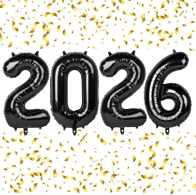 2026 Balloons Black Number 2026 Balloon-16 Inch Number Foil Balloons for New Year Eve Party Supplies Birthday Graduation Anniversary Party Decor 2026 Decorations