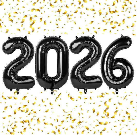2026 Balloons Black Number 2026 Balloon-16 Inch Number Foil Balloons for New Year Eve Party Supplies Birthday Graduation Anniversary Party Decor 2026 Decorations