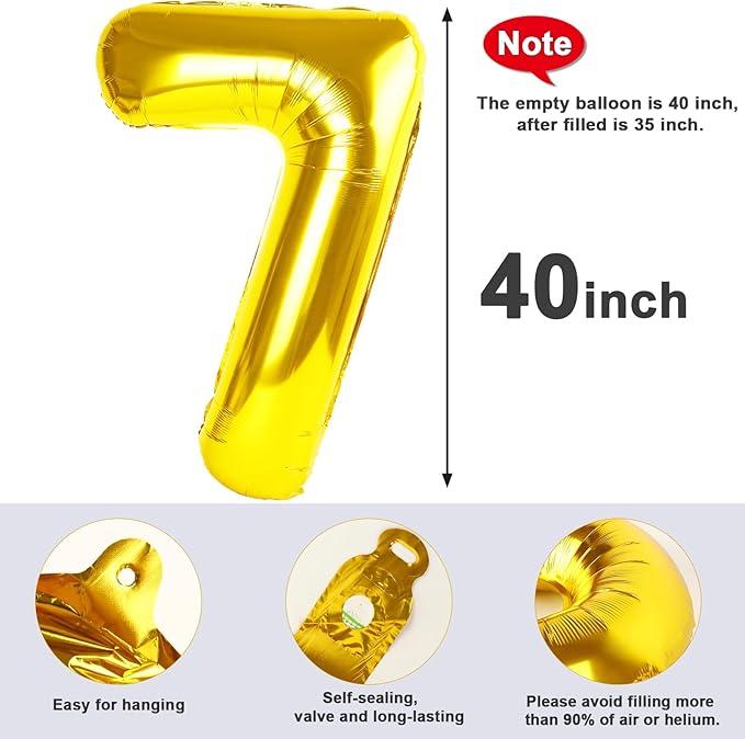 Number 7 Balloons Gold Party Decorations for Women Men, 40 In Big 7th Balloons for Engagement, Wedding, Celebration Party, Graduations, Photo Shoot