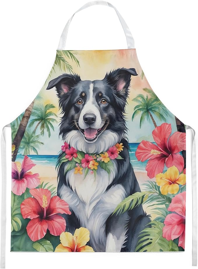 Caroline's Treasures Border Collie Luau Apron Cooking Kitchen Server Baking Crafts Gardening for Adult Women Men, Unisex, Large, Multicolor