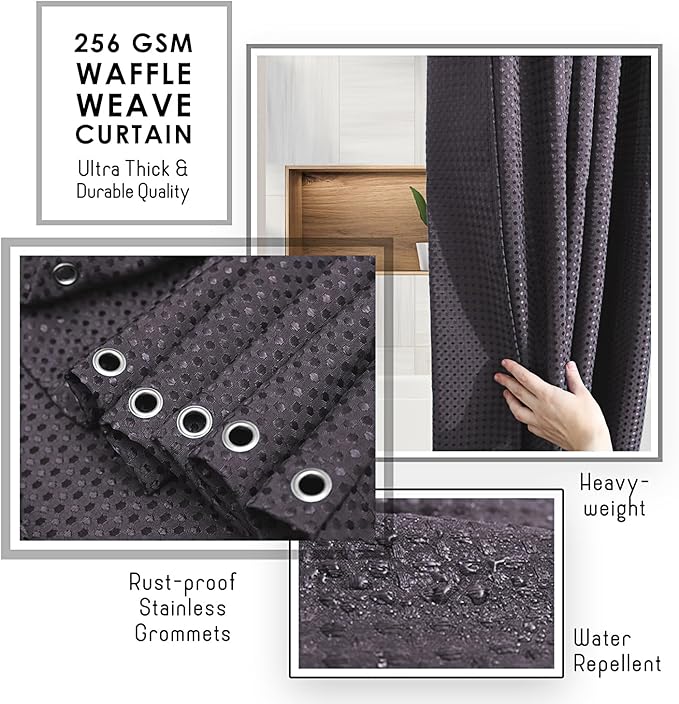 Clara Clark Purple Shower Curtain Set with Rugs - Bathroom Sets with Shower Curtain and Rugs, Fabric Shower Curtains and 2 Bath Mats, Modern Bathroom Shower and Curtain Sets for Tub Or Stall