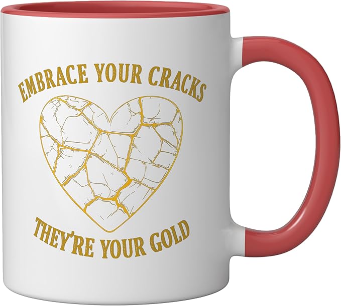 Pottery Kintsukuroi Japanese Artistry Kintsukuroi Kintsugi Ceramic Mug, Red/White