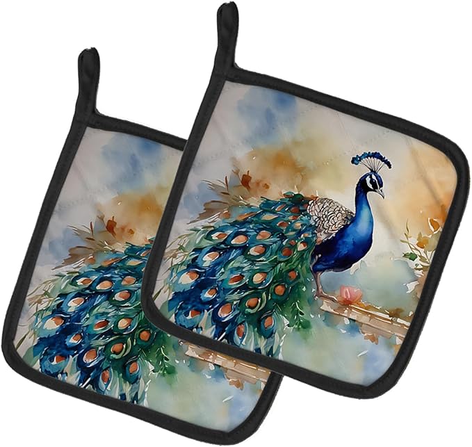 Caroline's Treasures Peacock Pair of Pot Holders Kitchen Heat Resistant Pot Holders Sets Oven Hot Pads for Cooking Baking BBQ, 7 1/2 x 7 1/2