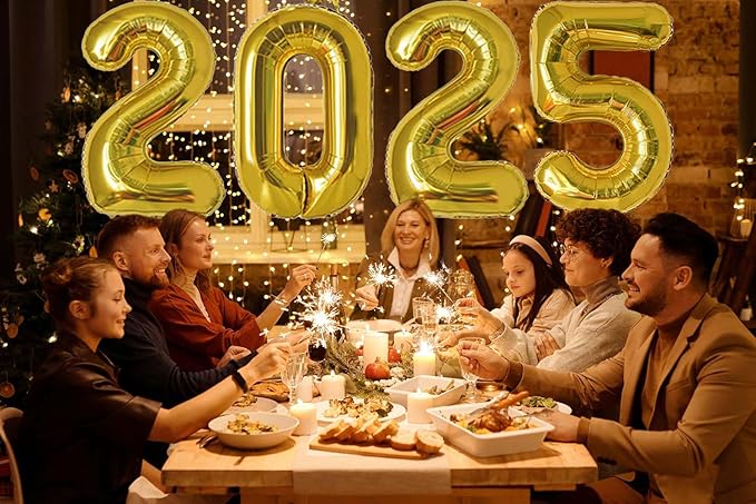 Huge Gold 2025 New Year Balloons 40 Inch 2025 Gold Mylar Foil Helium Number Balloons 2025 Christmas New Year Eve Graduation Party Decorations Supplies