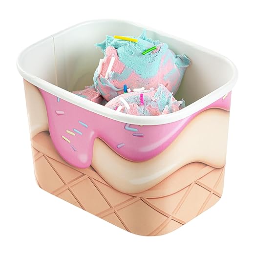 Coppetta 12 Ounce Dessert Cups, 50 Greaseproof Ice Cream Cups - Lids Sold Separately, For Hot And Cold Foods, Vanilla Strawberry Swirl Paper Yogurt Bowls, Disposable, Sturdy - Restaurantware