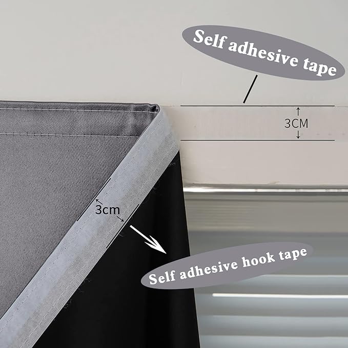 AJAZZ Self Adhesive Curtains 100% Blackout Shades Window Cover Sticky Curtain Portable Easy Open Blackout Curtains for Bedroom Living Room No Drilling (Dark Grey, 59" W x 96" L) 1 Panel