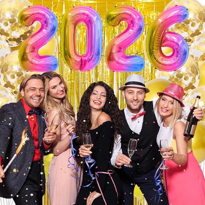 2026 Balloons, 2026 Number Balloons, 2026 Gradient Balloon, Foil Happy New Year Balloon for New Year Eve Party Supplies Graduation Decorations Anniversary Birthday Home Office Decorations, 16 Inch