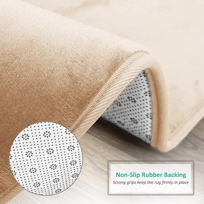 Clara Clark 3 Piece Bathroom Rugs Bath Mat Set, Velvet Memory Foam Bath Mats for Bathroom - Non-Slip, PVC Backing Bath Rugs, Washable - Dries Quickly, Beige